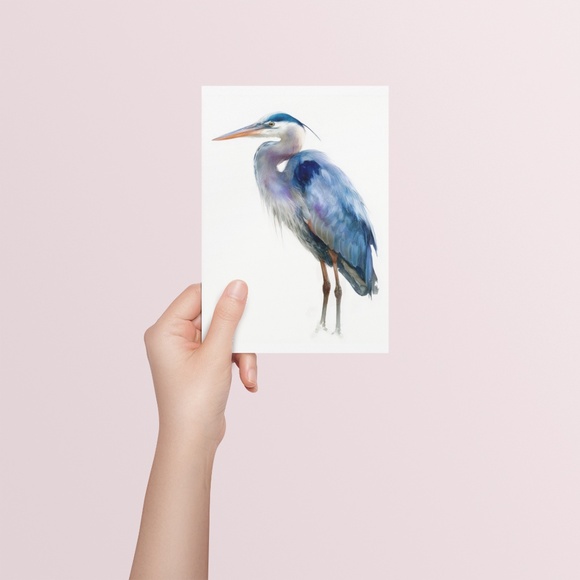 Watercolor Heron Portrait Wall Art Print Poster, Unframed - Picture 5 of 6